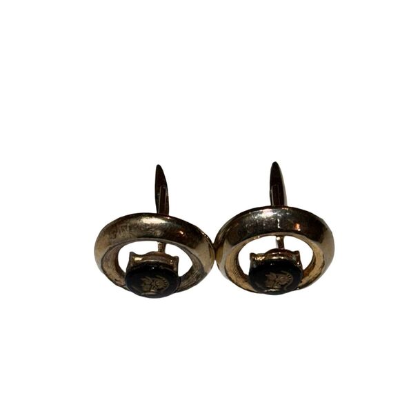 Roman Soldier Knight in Black Gold Tone Vintage Cufflinks - Picture 4 of 6